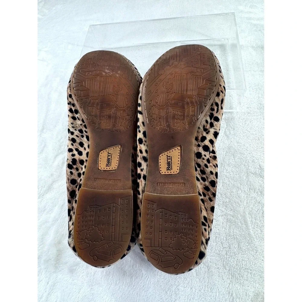BORN Julianne Flats Shoes Women's 9.5M Brown Black Leopard Print Slip-On Low Top